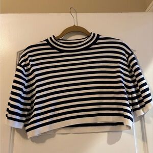 Zara Navy and White Striped Top